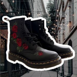 1460 VONDA FLORAL EMBROIDERED LEATHER LACE UP BOOTS